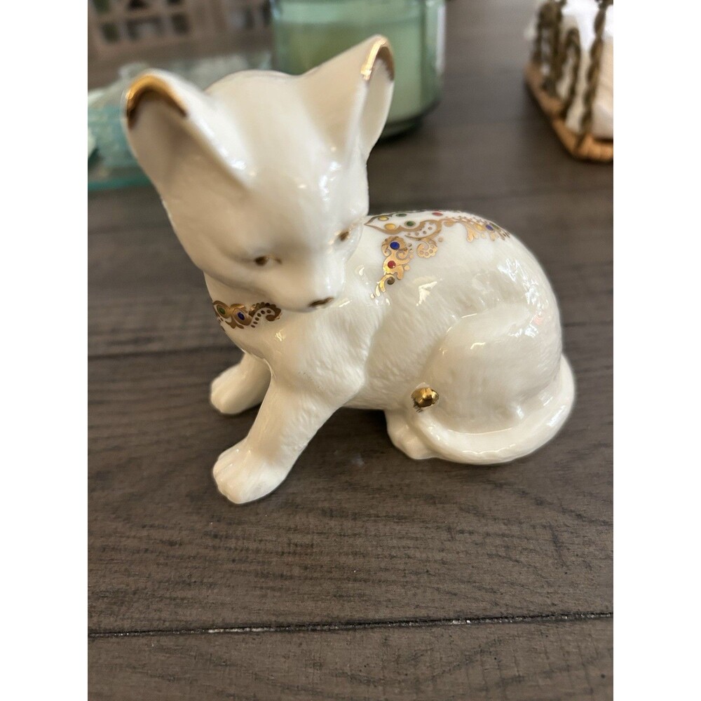 Formalities by Baum Bros Cat Figurine Floral with Gold Trim 3.5 “